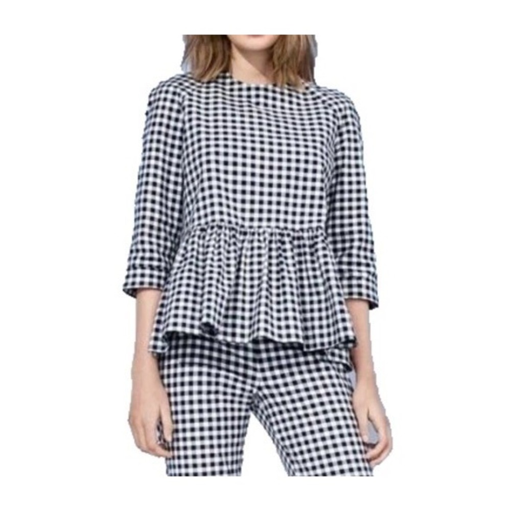 Victoria Beckham Target Gingham Peplum Blouse Womens XS Black White Check Top